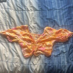 H&M Pink and Yellow Ruched Top